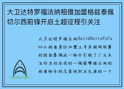 大卫达特罗福法纳租借加盟格兹泰佩切尔西前锋开启土超征程引关注